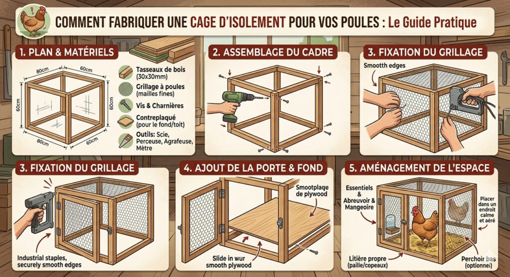 Explication de la construction d'une cage d'isolement pour poules