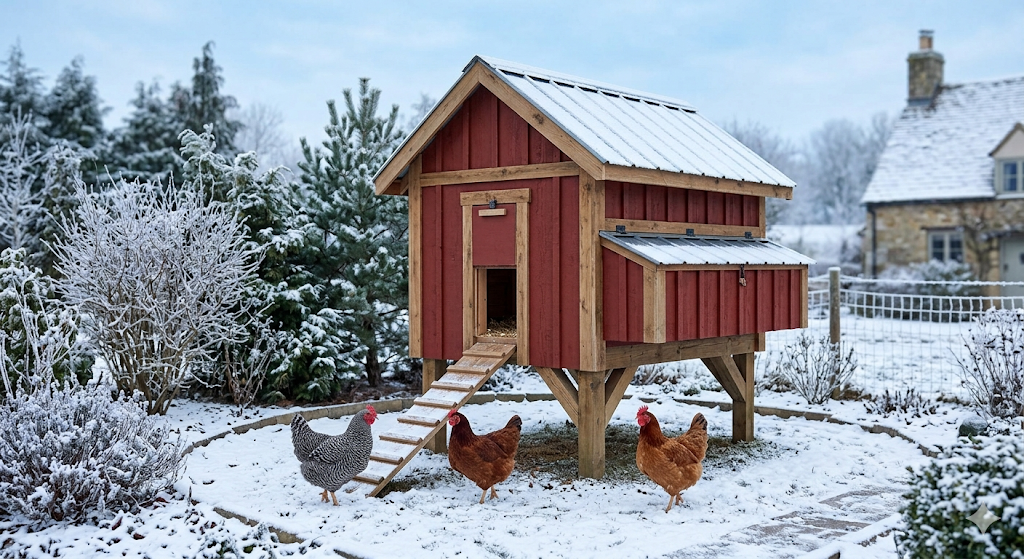 Poulailler sous la neige